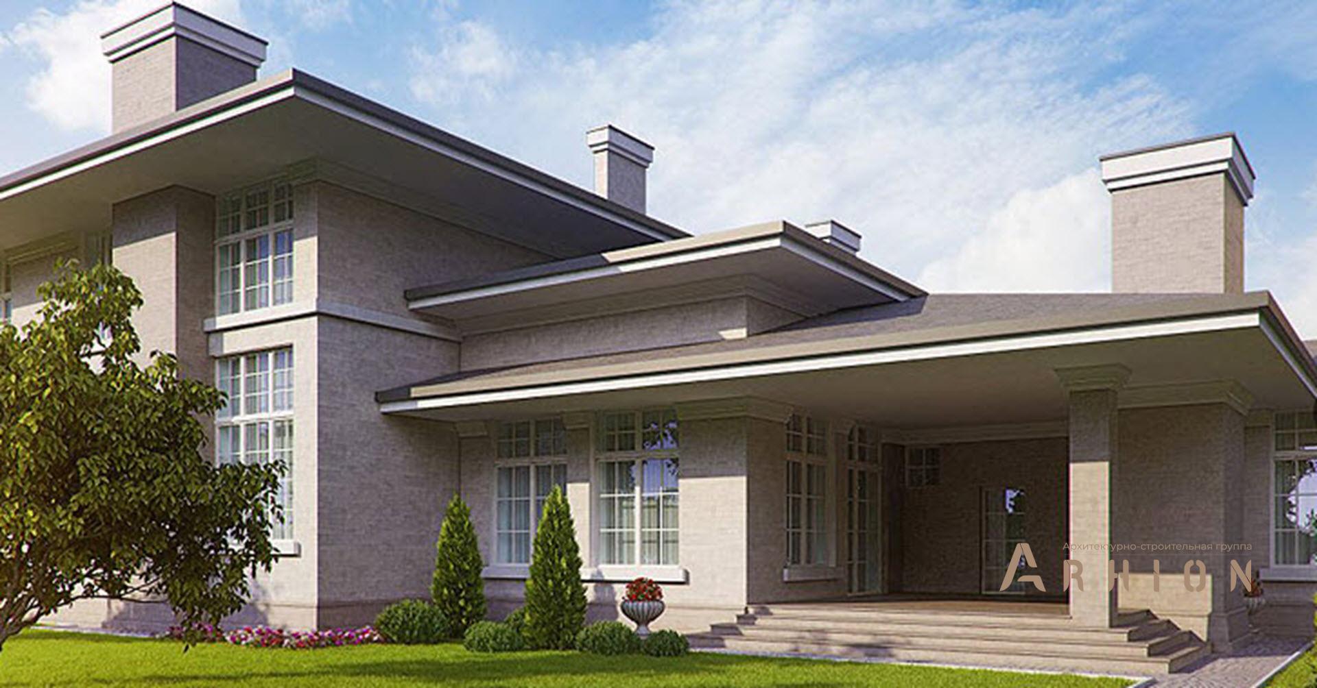 4. Проект двухэтажного дома в стиле Ллойда Райта (прерий) с многоскатной кровлей, SOV-14, площадью - 568 кв c терассой, балконом, бассейном, эркером, вторым светом